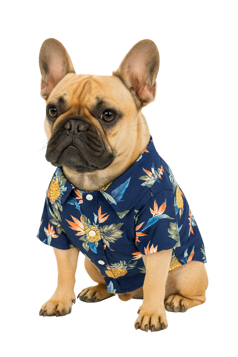 Hawaiian Vibes Dog Shirt – Blue Pineapple Print